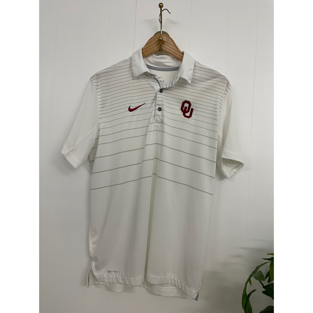 Nike Dri-FIT Oklahoma Sooners Mens Polo Shirt White Striped OU Sooners Medium